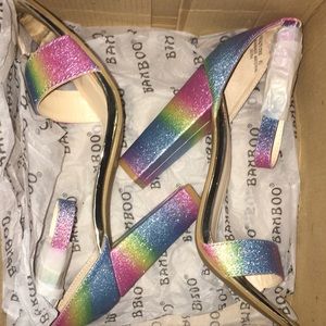 Pink purple green and blue custom high heel shoe